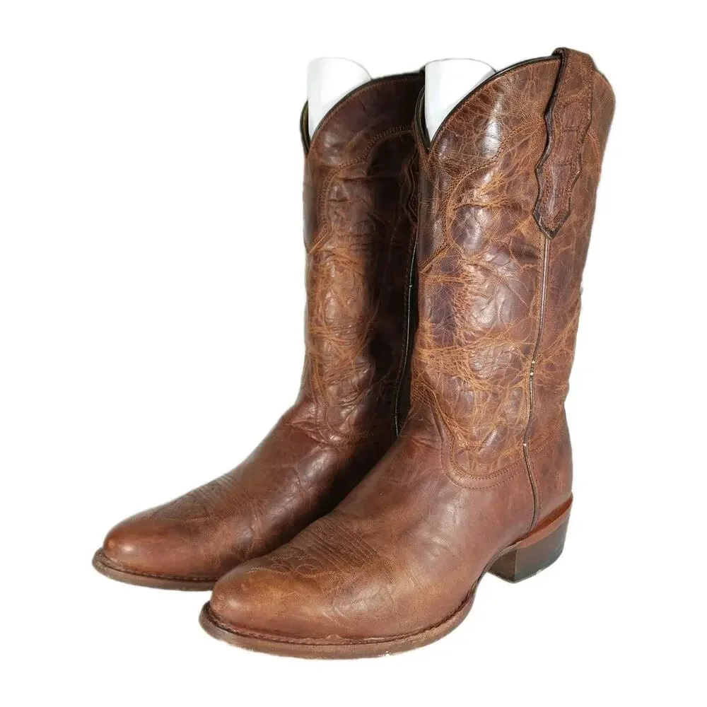 Cattle Baron Men's US 11EE Brown Crackled Leather Cowboy Western Boots